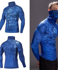 High Collar With Mask t shirt Streetwear Gym Men Casual 3D T shirt Fitness Compression shirts Lapel Underwear Thermal Male Tops 2