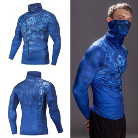 High Collar With Mask t shirt Streetwear Gym Men Casual 3D T shirt Fitness Compression shirts Lapel Underwear Thermal Male Tops 2