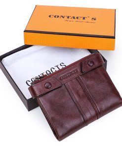 CONTACT'S 100% Cow Leather Wallet Men Bifold Card Holder Wallets RFID Blocking Hasp&Zipper Coin Purse for Male Carteira Quality 14