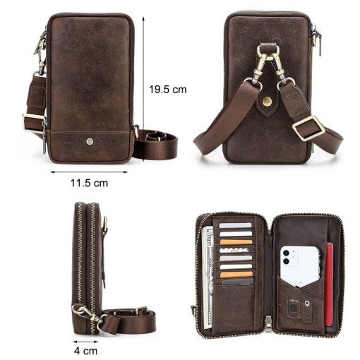 Contact's Free Engraving Men Shoulder Bag Genuine Leather Crossbody Bags Large Capacity with Phone Pocket Casual Male Waist Pack 3