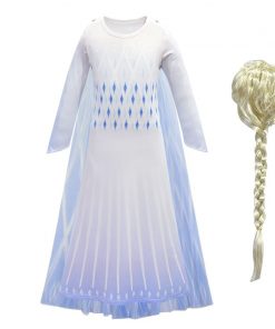 Elsa Princess Snow Queen White Girls Dress Child Christmas Cosplay Halloween Costume Elsa Wig Gowns Dress Up Kids Clothing 12