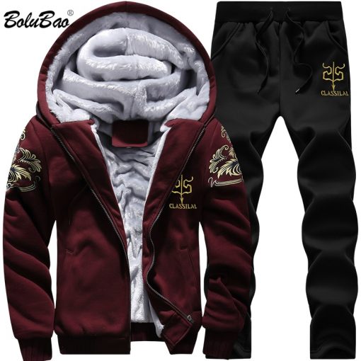 BOLUBAO Men Sweatshirt Set Winter Thicken Mens Casual Warm Tracksuits Male Thick Slim Fit Sets 1