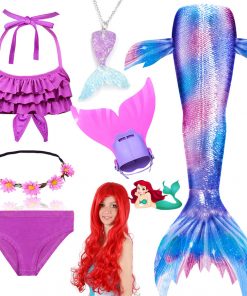 New Kids Mermaid Tail Swimmable Bathing Suit Bikini Girls Mermaid Swimsuit Costume Mermaid Tail with Monofin Flippers Wig 11
