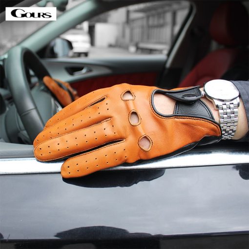 Gours Spring Men's Genuine Leather Gloves High Quality Fashion Black Driving Unlined Goatskin Finger Gloves New Arrival GSM047 1