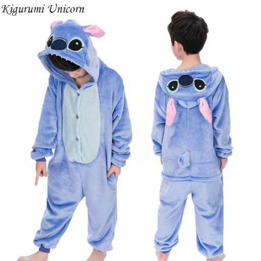 Kigurumi Unicorn Pajamas set Kids Winter Stitch Onesies Cosplay Children Pyjamas Boys Girls Flannel Pijamas Set Animal Sleepwear 1