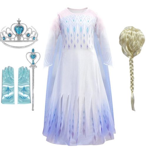 Elsa Princess Snow Queen White Girls Dress Child Christmas Cosplay Halloween Costume Elsa Wig Gowns Dress Up Kids Clothing 1