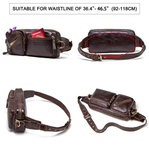 Contact's Brand Designer Genuine Leather Waist Packs Men Travel Fanny Pack Male Small Waist Bag for Cellphone Zipper Coin Pocket 3
