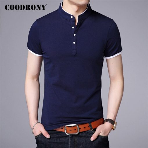 COODRONY Brand Summer Short Sleeve T Shirt Men Clothes Cotton Tee Shirt Homme Streetwear Fashion Stand Collar T-Shirt Men C5097S 2