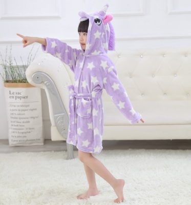 New Winter Big Boys Girls Bath Robe Children Unicorn Hooded Flannel Pajamas Lengthen Bathrobes for Teenage Boy Cartoon Pajamas 4