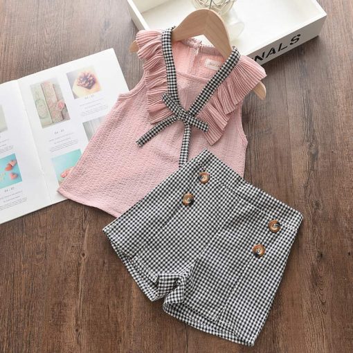 Bear Leader Girls Clothing Sets 2021 New Summer Casual Style Flower Design Short Sleeve T-shirt+Double Pocket Pants 2Pcs For 2-6 4