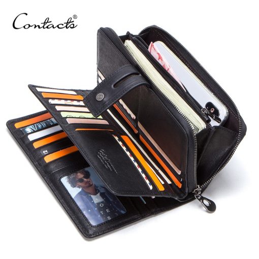 CONTACT'S genuine leather men long wallet with card holders male clutch zipper coin purse for cell phone business luxury wallets 1