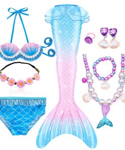 Fantasy Children Mermaid Tails Swimming Party Cosplay Costumes Halloween Little Mermaid Girls Swimsuit Bikini Set Bathing Suit 3
