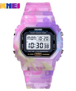 SKMEI Colorful Fashion Ladies Watches PU Transparent Shockproof Teenager Girls Wristwatches Digital Waterproof reloj mujer 1627 8