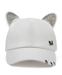2018 new meow Women's Summer fall black white Pink hat Cat ears Cat Baseball cap with rings and lace cute girl hat 8