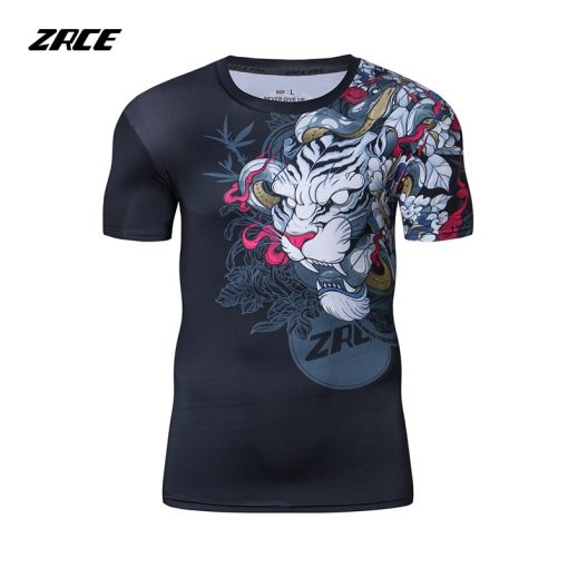 2018 Newest Compression Shirt Fitness 3D Prints Short Sleeves T Shirt Men Bodybuilding Skin Tight Crossfit Workout O-Neck Top 1