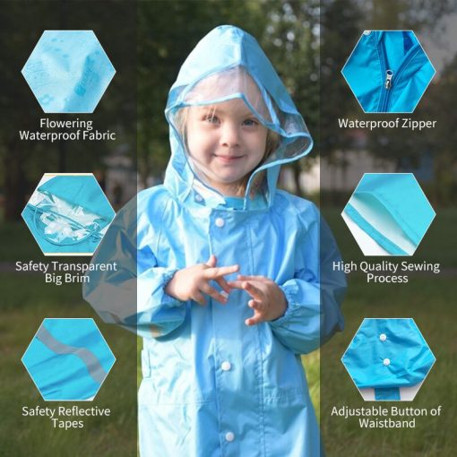 QIAN 2-9 Years Old Fashionable Waterproof Jumpsuit Raincoat Hooded Cartoon Kids One-Piece Rain Coat Tour Children Rain Gear Suit 5