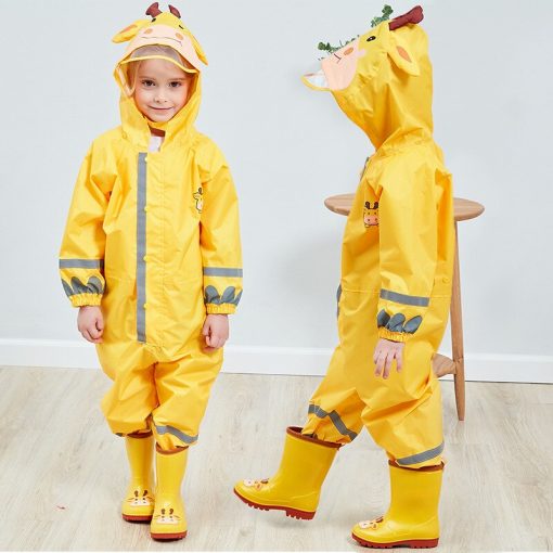 VILEAD Cute Animal Baby Jumpsuits Rain Coat Waterproof Polyester Raincoat Children Windproof Poncho for Kindergarten Student 2