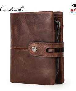 CONTACT'S NEW Crazy Horse Leather Wallet Men Coin Purse Casual Card Holder Small Billfold for Man High Quality Male Wallets RFID 1