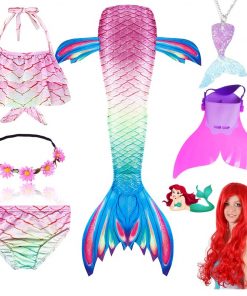 Children Swimmable Mermaid Tail for Kids Swimming Swimsuit Bathing Suit Tail Mermaid Wig for Girls Costume Can Add Fin Monofin 8