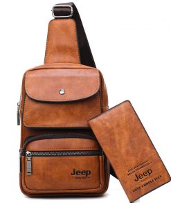 JEEP BULUO Brand Big Size Man's Travel Bag Men Bag 2pcs Set High Quality Split Leather Unisex Crossbody Sling Bag For iPad 7