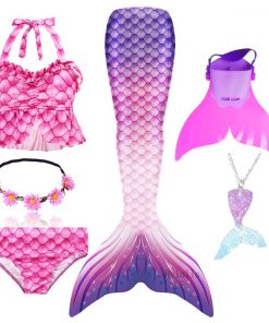 Kids Swimmable Mermaid Tail for Girls Swimming Bating Suit Mermaid Costume Swimsuit can add Monofin Fin Goggle with Garland 17