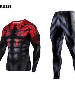 Men's Compression GYM Training Clothes Suits Workout Superhero Jogging Sportswear Fitness Dry Fit Tracksuit Tights 2pcs / sets 32