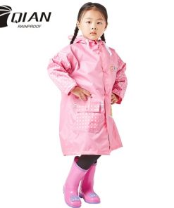 QIAN 3-10 Years Old Kids Raincoat Waterproof Boys Girls Hooded Rain Coat Cartoon Sleeves School Tour Colorful Rain Poncho Suit 8