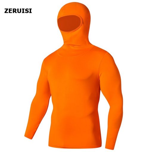 Solid color hooded motorcycle Jersey tight compression Quick drying men's shirt sports Cycling Male Tshirt Pullover Hoodies Tops 3
